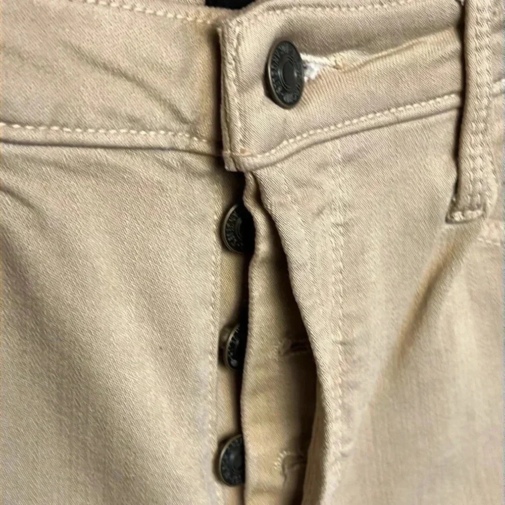Women's Black Orchid LA Preworn Button Fly Khaki Jeans Fringed bottom sz 26 Y2K‎